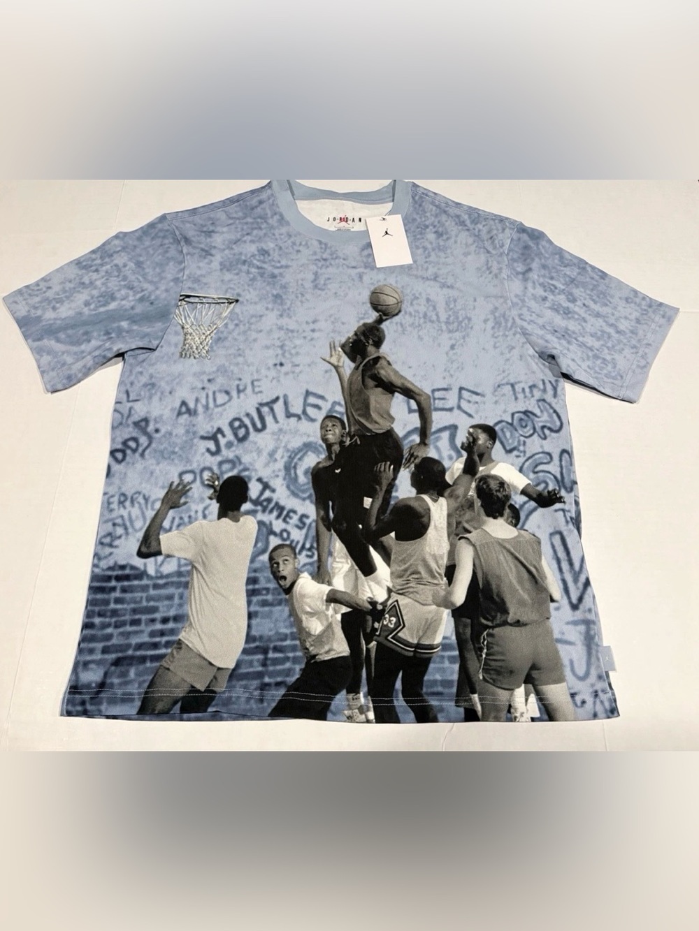 Nike Air Jordan AOP Playground T-Shirt Blue Multicolor Men's Sz L HJ2362-427
